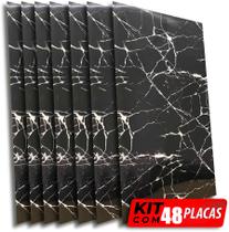 Kit de 48 Placas 3D Revestimento De Parede Auto Adesivo Mármore Black 60x30cm