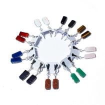 Kit de 5 Brincos com Pedras Naturais Lapidadas - Retangular Ranhurado em Prateado