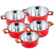 Kit De 5 Caçarolas Panelas Com Tampa De Vidro Temperado