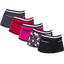 Kit de 5 Calcinhas Short Malibu Caleçon Lingerie Box Feminina
