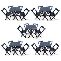 Kit de 5 Conjuntos de Mesa Dobrável 60x60 com 4 Cadeiras Preto - Tarimatã