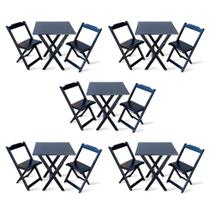 Kit De 5 Conjuntos De Mesa Dobrável 70x70 Com 2 Cadeiras Preto - Tarimatã