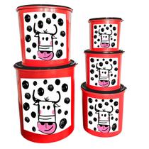 Kit de 5 Potes Porta Mantimentos Redondos Decorado