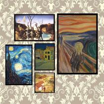 Kit De 5 Quadros Com Moldura Preta - Artes Famosas