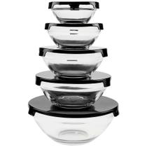 Kit de 5 Tigelas de Vidro com Tampa Elástica Preta - D1212 - DOLCE HOME