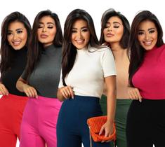 Kit de 5 Unidades de Blusa de Ribana Gola Alta Manga Curta