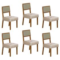 Kit de 6 Cadeiras para Sala de Jantar Pés em Madeira Maciça Liz Bege/Cinamomo/Linho