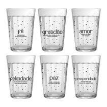 Kit De 6 Copos Americano De 190ml De Vidro Com Palavras Motivacionais - PicNic Personalizados