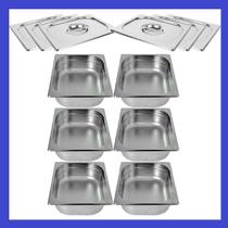 Kit de 6 Cubas Gastronômicas Com Tampa Buffet Inox 1/2 65mm Kit de 6 Cubas Gastronômicas Com Tampa Buffet Inox 1/2 65mm