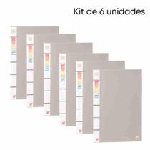 Kit de 6 Pastas Grampo Trilho Ofício-Aba Interna-Pers.- Opaca - Cinza