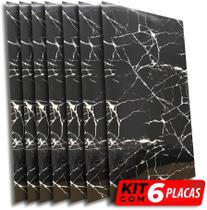 Kit de 6 Placas 3D Revestimento De Parede Auto Adesivo Mármore Black 60x30cm