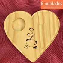 Kit de 6 unidades de Tábua Bandeja Coração com Gravação a Laser- Madeira Pinus