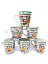 Kit De 6 Xicaras Caneca De Porcelana De 110ml Café E Chá Coruja Love