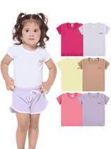Kit de 7 Blusas Infantis menina Manga Curta para Menina Básica e Confortável para o Dia a Dia meninas Kit de 7 Blusas Infantis menina Manga Curta para Menina Básica e Confortável para o Dia a Dia meninas