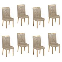 Kit de 8 Cadeiras para Sala de Jantar Pés em Madeira Maciça Lara Bege/Cinamomo/Veludo