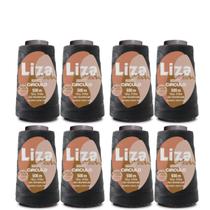 Kit de 8 Cones Liza Moda Grossa Preta 500m Círculo Trança, Crochê e Tricô
