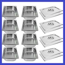 Kit de 8 Cubas Gastronômicas Com Tampa Buffet Inox 1/2 150mm Kit de 8 Cubas Gastronômicas Com Tampa Buffet Inox 1/2 150mm