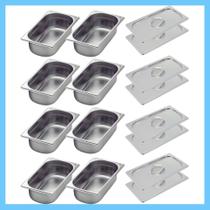 Kit de 8 Cubas Gastronômicas Com Tampa Buffet Inox 1/3 100mm