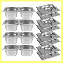 Kit de 8 Cubas Gastronômicas Com Tampa Buffet Inox 1/6 65mm Kit de 8 Cubas Gastronômicas Com Tampa Buffet Inox 1/6 65mm