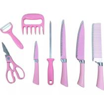 Kit De 8 Peças Churrasco Profissional Antiaderente Cor Rosa