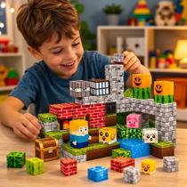 Kit De 80 Peças De Blocos Magnéticos Cubo Imã Mundo Craft 80 Minecraft