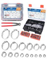 Kit de Abraçadeiras de Mangueira de Orelha Única EilxMag 650PCS, 17 Tamanhos, Abraçadeiras de Mangueira em Aço Inoxidável 304 com Alicate para Abraçadeiras, Anéis de Aperto Sem Degraus de 5,3 a 33,1mm para Auto/Tubulação/Linha de Combustível Kit de Abraçadeiras de Mangueira de Orelha Única EilxMag 650PCS, 17 Tamanhos, Abraçadeiras de Mangueira em Aço Inoxidável 304 com Alicate para Abraçadeiras, Anéis de Aperto Sem Degraus de 5,3 a 33,1mm para Auto/Tubulação/Linha de Combustível