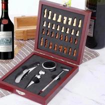 Kit De Abridor De Vinho Saca Rolha Com Jogo De Xadrez