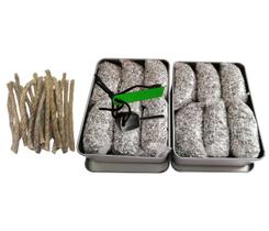 Kit de Acendimento de Fogo de Emergência 12 sacos de limalha de magnésio + haste de ferrocerium com 2000 usos + 20 cordões encerados em caixa de lata impermeável ferramenta de sobrevivência para camping, bushcraft, atividades ao ar livre e trilhas