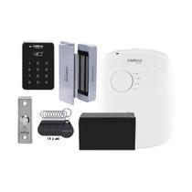 kit de acesso com fonte e controlador e chaveiros e fechadura e bateria e botoeira