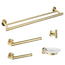 Kit De Acessórios Aço Inox Banheiro Dourado Escovado 5 Peças