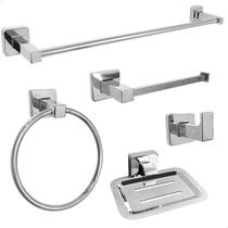 Kit De Acessórios Cromado Para Banheiro 5 Peças Jogo De Toalheiro Porta Toalha Lavabo Saboneteira Papeleira Gancho Supor