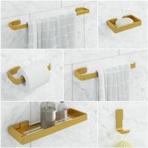 Kit De Acessórios de Banheiro 6 Peças Linha Stander Dourado