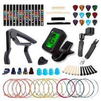 Kit de acessórios de guitarra hanbangabc 60PCS com cordas, afinador e muito mais Kit de acessórios de guitarra hanbangabc 60PCS com cordas, afinador e muito mais