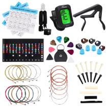 Kit de acessórios de guitarra LOMEVE Acoustic com cordas, afinador e muito mais Kit de acessórios de guitarra LOMEVE Acoustic com cordas, afinador e muito mais
