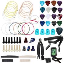 Kit de acessórios de guitarra NERECNDENS 66PCS com cordas, palhetas e muito mais Kit de acessórios de guitarra NERECNDENS 66PCS com cordas, palhetas e muito mais