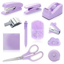 Kit de acessórios de mesa Kogcmeetl Purple com grampeador, furador, etc.