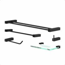 Kit De Acessórios Duplo Para Banheiro Troia 5 Peças Suporte Preto 2090TR