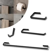 Kit de Acessórios Para Banheiro 04 Peças Luxo Preto Fosco Stander Alumínio Maciço e Canoplas Inox Kit de Acessórios Para Banheiro 04 Peças Luxo Preto Fosco Stander Alumínio Maciço e Canoplas Inox