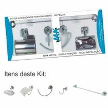 Kit de Acessórios para Banheiro 05 peças em Metal Cromado com Dulpla Fixação - METALKIT