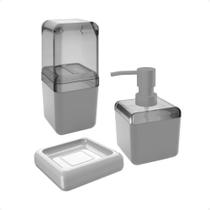 Kit de Acessórios para Banheiro 3 Peças Cube Cinza Frio / Fumê Brinox - 99357/2116