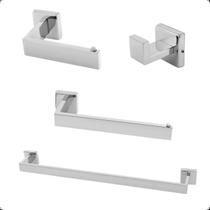 Kit De Acessórios Para Banheiro 4 Peças Quadrado Cromado Brilhante