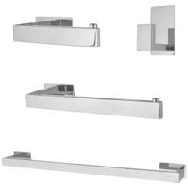 Kit De Acessórios Para Banheiro 4 Peças Quadrado Cromado Brilhante