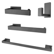 Kit De Acessórios Para Banheiro 4 Peças Quadrado Preto Fosco