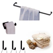 Kit de acessórios para Banheiro 5 peças com toalheiro Simples Miamil - MG Kit de acessórios para Banheiro 5 peças com toalheiro Simples Miamil - MG
