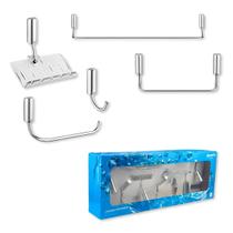 Kit de Acessórios Para Banheiro 5 Peças Docol Idea Chrome Cromado Brilhante Durável Fixação Segura Com Parafusos Embutidos Fácil Instalação