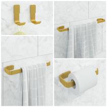 Kit De Acessórios Para Banheiro 5 Peças Stander Com 2 Cabides Dourado Kit De Acessórios Para Banheiro 5 Peças Stander Com 2 Cabides Dourado