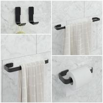Kit De Acessórios Para Banheiro 5 Peças Stander Com 2 Cabides Preto Kit De Acessórios Para Banheiro 5 Peças Stander Com 2 Cabides Preto