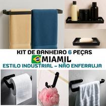 Kit de acessórios para Banheiro 6 peças com Porta Toalha Duplo Miamil Kit de acessórios para Banheiro 6 peças com Porta Toalha Duplo Miamil