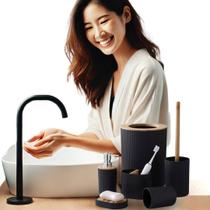 Kit de Acessórios para Banheiro 6 Peças Lixeira, PortaSabonete, Escova Sanitária, Copo e Organização