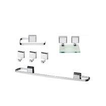 Kit De Acessórios Para Banheiro 6 Peças Luxo Com 3 Cabides e Vidro Kit De Acessórios Para Banheiro 6 Peças Luxo Com 3 Cabides e Vidro
